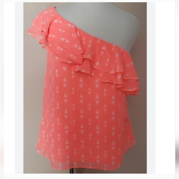 Apt. 9 Women's One-Shoulder Ruffle Blouse - Coral & White, Size XL, NWT - Picture 2 of 8